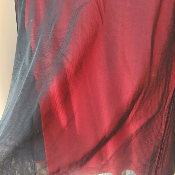🔴 Calvin Klein Petites sz PM Double Layered Red Black Mesh Top Blouse Stretch - Picture 4 of 16